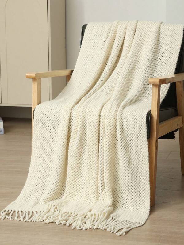 A Knitted Blanket, Nordic Style Rectangular Tassel Office Nap Sofa Blanket, Air Conditioning Blanket, Shawl Cover Blanket, Bed Tail Blanket Suitable For Daily Use